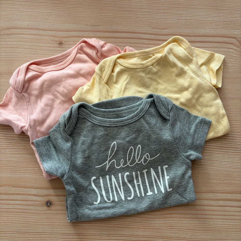 Cloud Island Baby Bodysuits (set of 3)- Gray, Pink, and Yellow